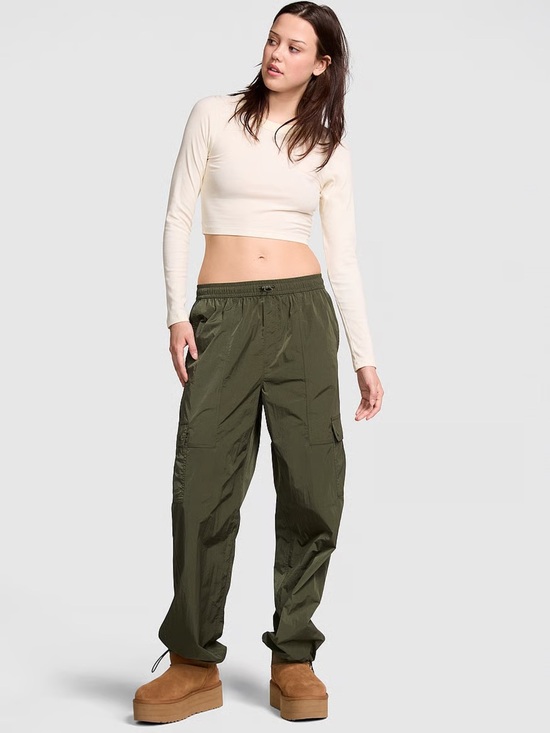 PINK Victoria's Secret Pants - Victoria’s Secret PINK Olive Green Parachute Cargo Pants Y2K Utility Size L